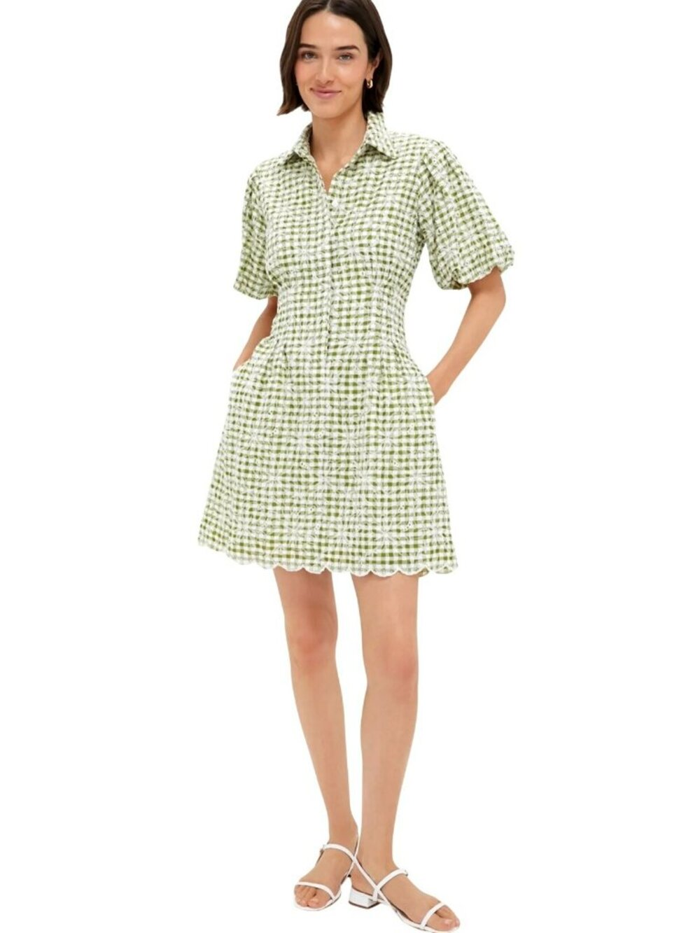 Tuckernuck Gingham Embroidered Green Checked Delaney Dress Medium New